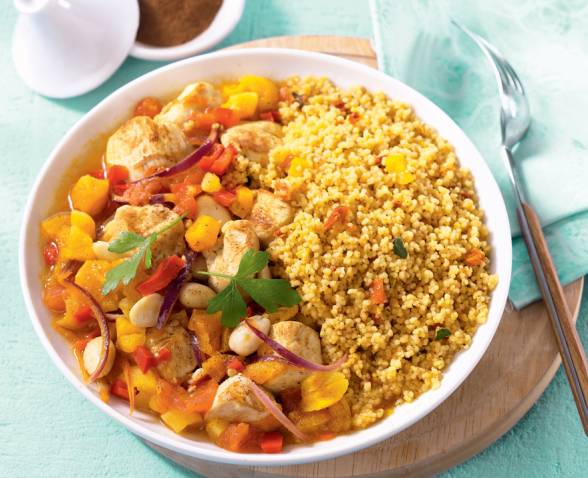 Couscous au poulet au aux six légumes, comme au Maroc