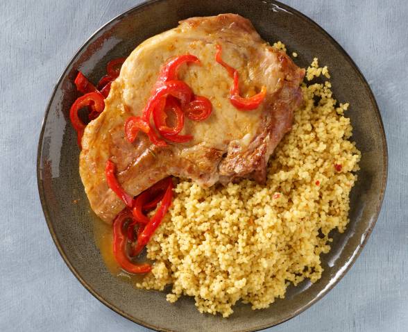 Couscous Parfumé Huile d’olive & ail rôti et côtes de porc