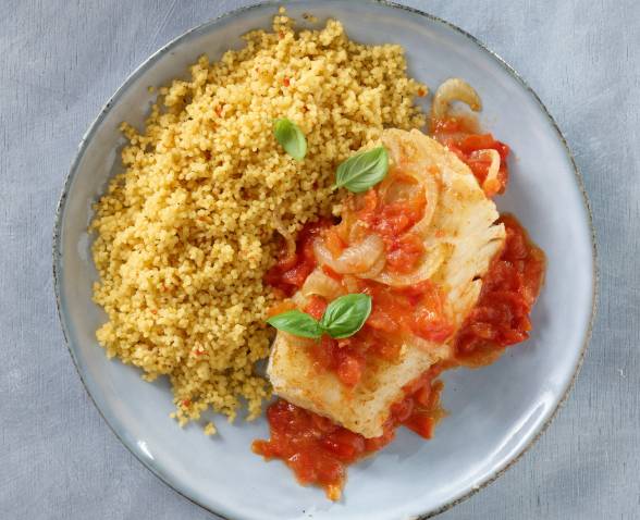 Couscous Parfumé Huile d’olive & Ail rôti et filets de cabillaud