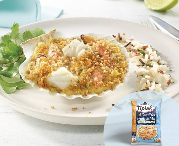 4 Coquilles Fruits de Mer, Sauce au Beurre Persillé