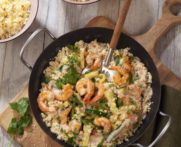 Wok express aux Tendres Perles, crevettes et courgettes
