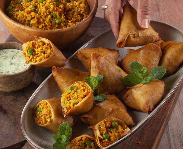 Samoussas farcis aux légumes et Céréales à l’indienne