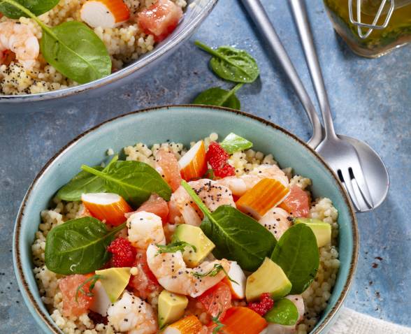 Salade fraîcheur de Tendres Perles aux crevettes
