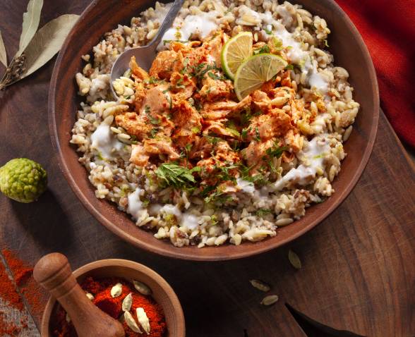 Saumon Tikka Massala et Céréales de campagne à la cardamome
