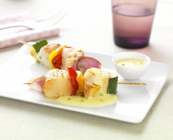 Brochettes de cabillaud et légumes du soleil Sauce Beurre Citron TIPIAK