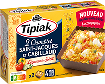 Crumble Saint-Jacques* Cabillaud Légumes du soleil 